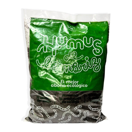 Bolsa de humus de lombriz, abono ecológico para cultivo indoor y fertilizante orgánico.